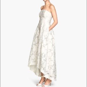 h+m white floral strapless high low hem dress